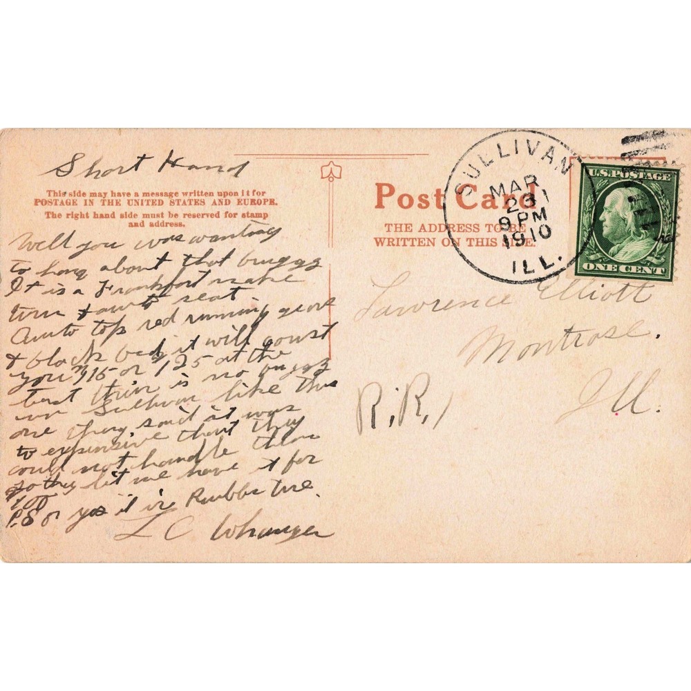 Vintage 1910 Cowboy on Horseback Snow Scene Postcard Sullivan IL Postmark Stamp - Picture 2 of 2